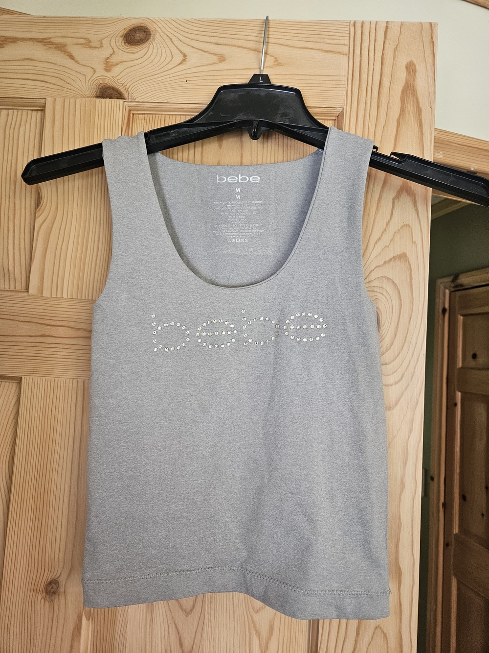bebe Gray Crystal Logo Tank Top